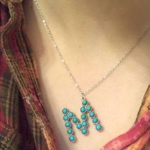 Faux Turquoise “M” Initial Necklace